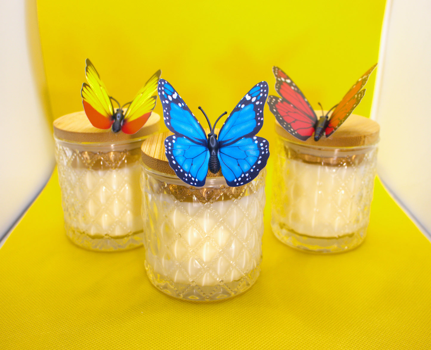 4 oz Butterfly Jasmine & Mimosa Candle (Slightly strong fragrance and Butterfly permanently attached to lid)