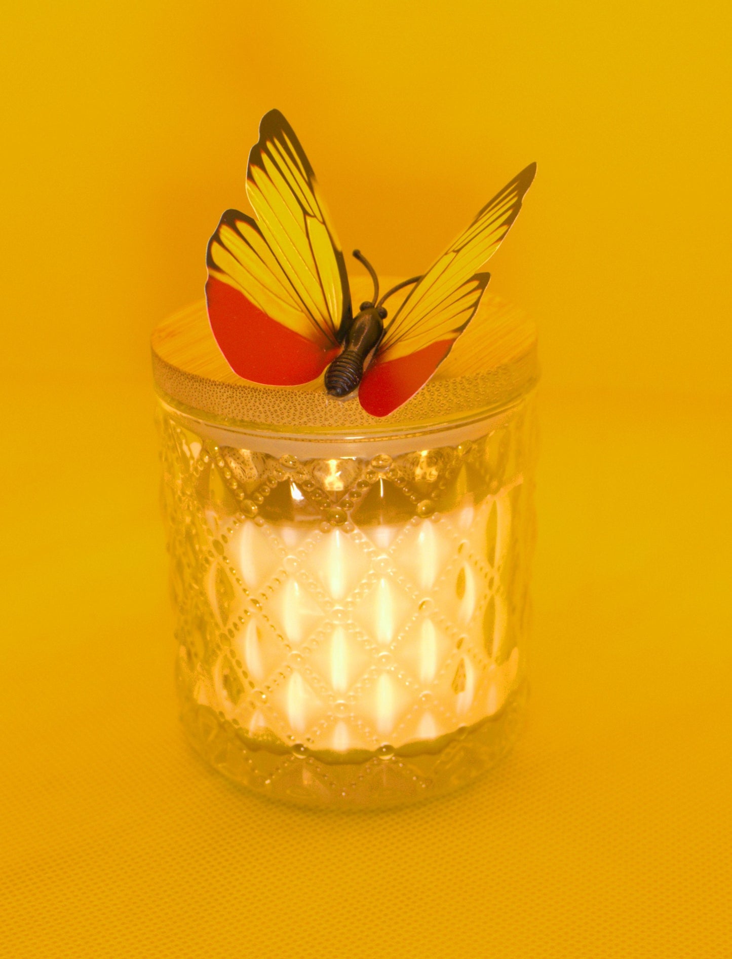 4 oz Butterfly Jasmine & Mimosa Candle (Slightly strong fragrance and Butterfly permanently attached to lid)
