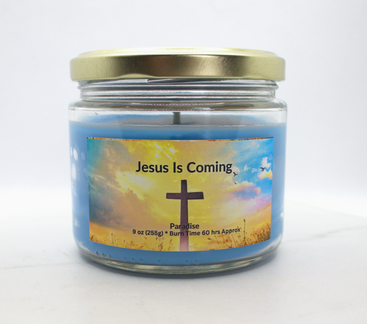 9 oz Heavenly Pacific Paradise Jesus Is Coming Candle (Soft to Slightly strong fragrance)